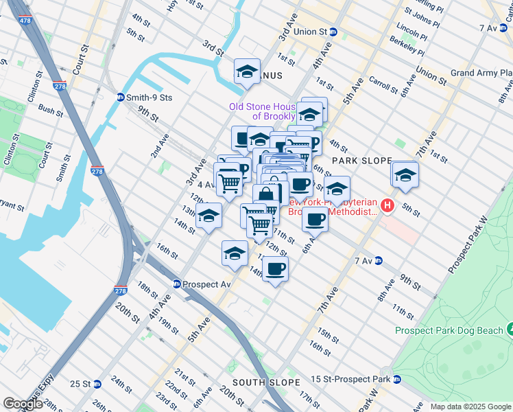 map of restaurants, bars, coffee shops, grocery stores, and more near 284 9th Street in Brooklyn