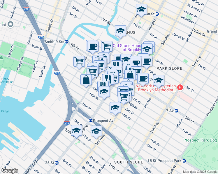 map of restaurants, bars, coffee shops, grocery stores, and more near in Brooklyn