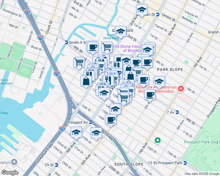 map of restaurants, bars, coffee shops, grocery stores, and more near 484 4th Avenue in Brooklyn