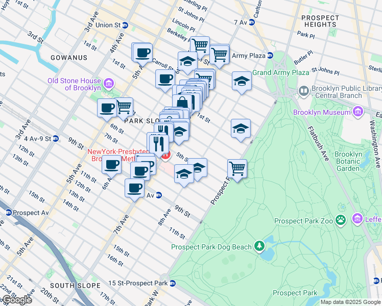 map of restaurants, bars, coffee shops, grocery stores, and more near 4th Street in Brooklyn