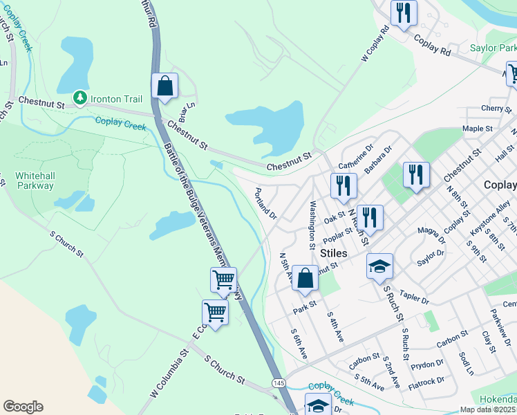 map of restaurants, bars, coffee shops, grocery stores, and more near 3428 Portland Drive in Stiles