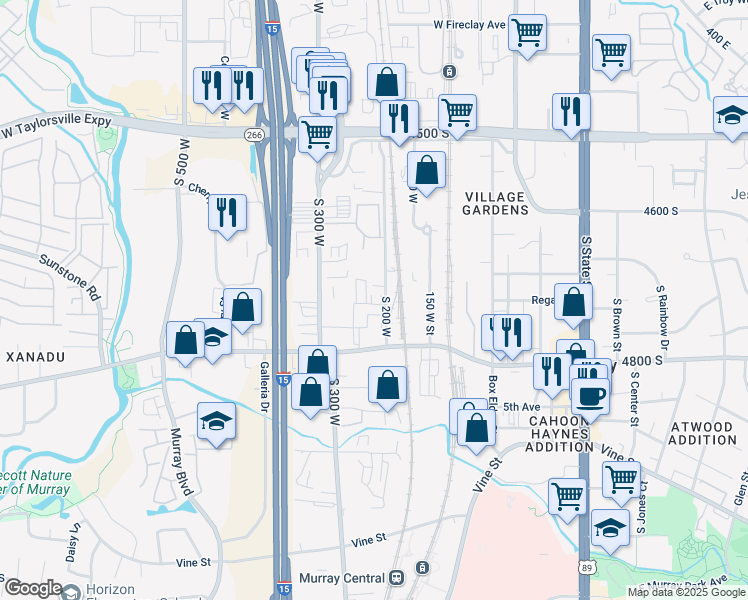 map of restaurants, bars, coffee shops, grocery stores, and more near 4727 South Dufftown Place in Murray