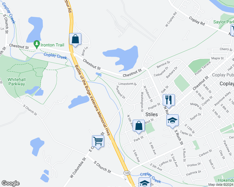 map of restaurants, bars, coffee shops, grocery stores, and more near 3428 Portland Drive in Stiles