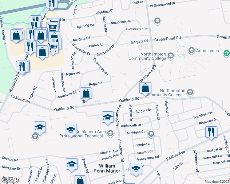 map of restaurants, bars, coffee shops, grocery stores, and more near 3562 Pickwick Place in Bethlehem