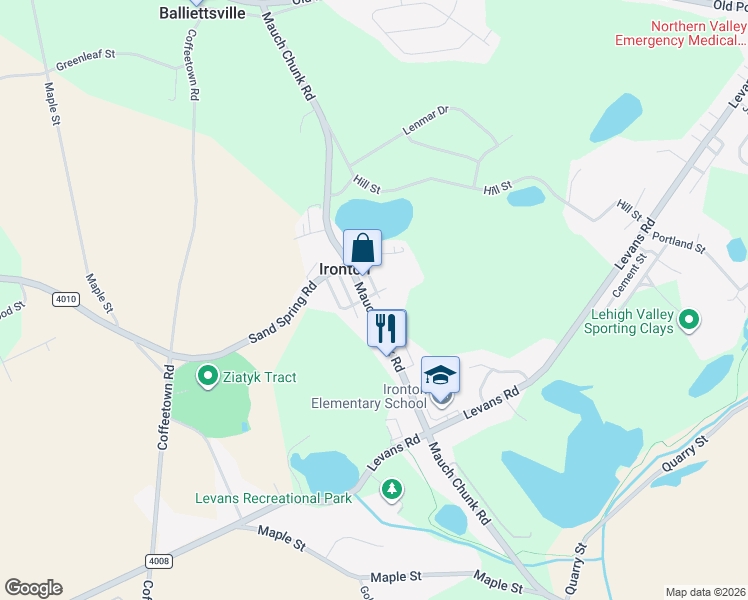 map of restaurants, bars, coffee shops, grocery stores, and more near 4122 State Route 1017 in Coplay
