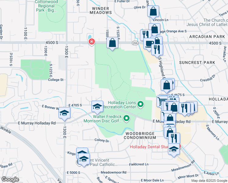 map of restaurants, bars, coffee shops, grocery stores, and more near 4300 South 1300 East in Millcreek