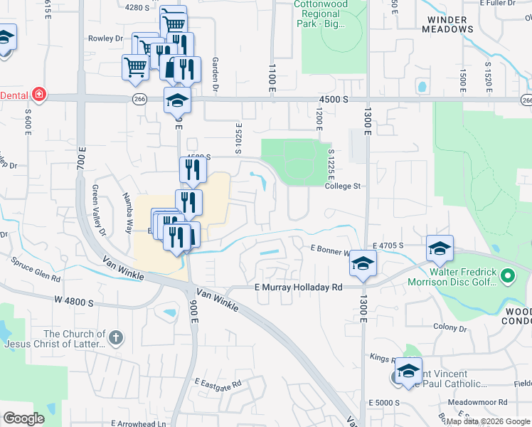 map of restaurants, bars, coffee shops, grocery stores, and more near 4660 Quail Park Drive in Salt Lake City