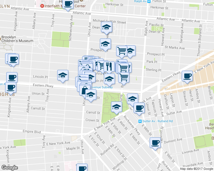 map of restaurants, bars, coffee shops, grocery stores, and more near 1482 Lincoln Place in Brooklyn