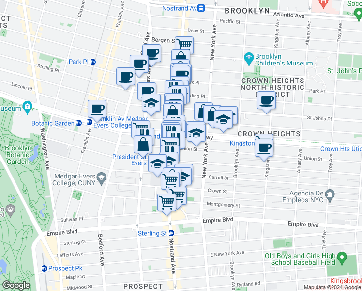 map of restaurants, bars, coffee shops, grocery stores, and more near in Brooklyn