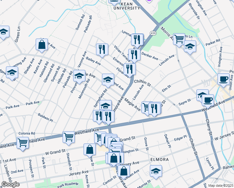 map of restaurants, bars, coffee shops, grocery stores, and more near 631 Magie Avenue in Elizabeth