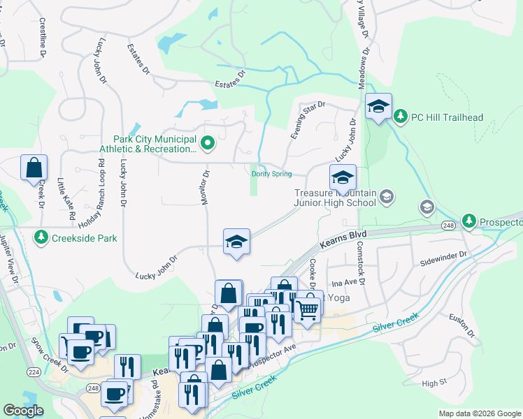 map of restaurants, bars, coffee shops, grocery stores, and more near 1830 Lucky John Drive in Park City