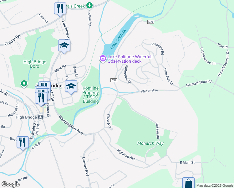map of restaurants, bars, coffee shops, grocery stores, and more near 7 River Road in High Bridge