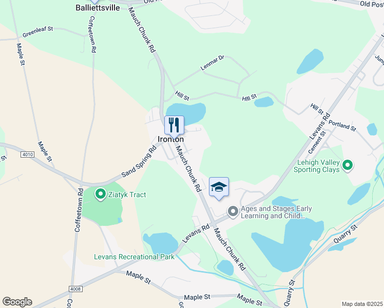map of restaurants, bars, coffee shops, grocery stores, and more near 4070 Penn Street in Coplay