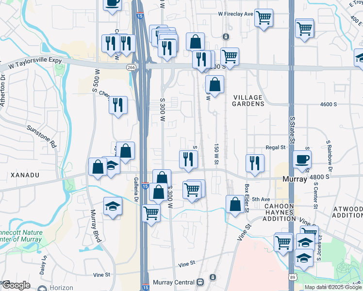 map of restaurants, bars, coffee shops, grocery stores, and more near 4721 Falkirk Drive in Murray