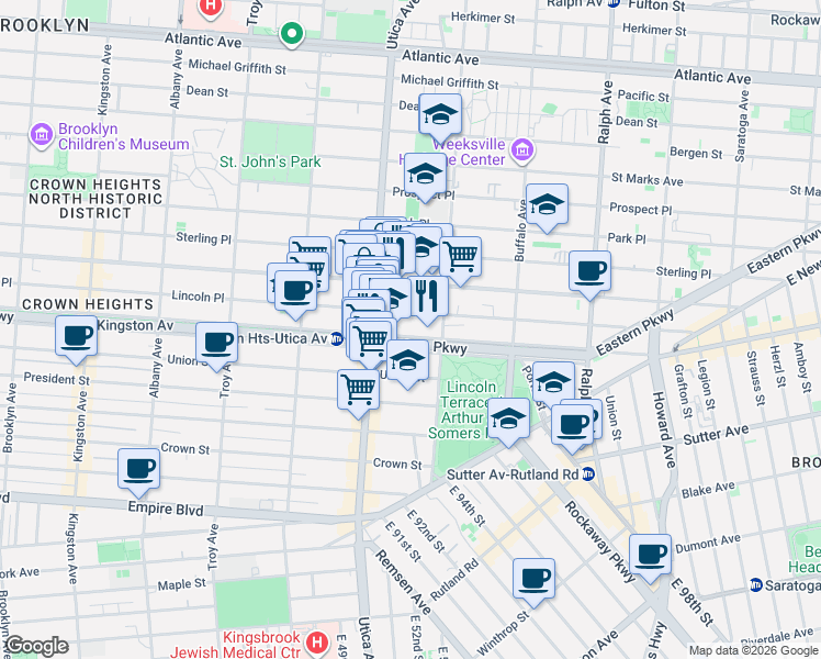 map of restaurants, bars, coffee shops, grocery stores, and more near in Brooklyn