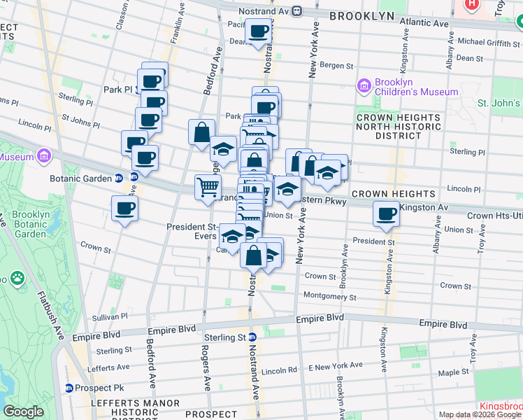 map of restaurants, bars, coffee shops, grocery stores, and more near 803 Nostrand Avenue in Brooklyn
