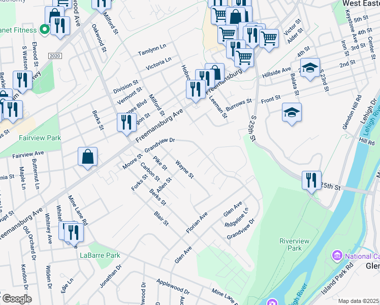 map of restaurants, bars, coffee shops, grocery stores, and more near 16 Red Rose Lane in Easton