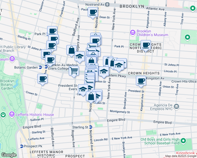 map of restaurants, bars, coffee shops, grocery stores, and more near 840 Nostrand Avenue in Brooklyn