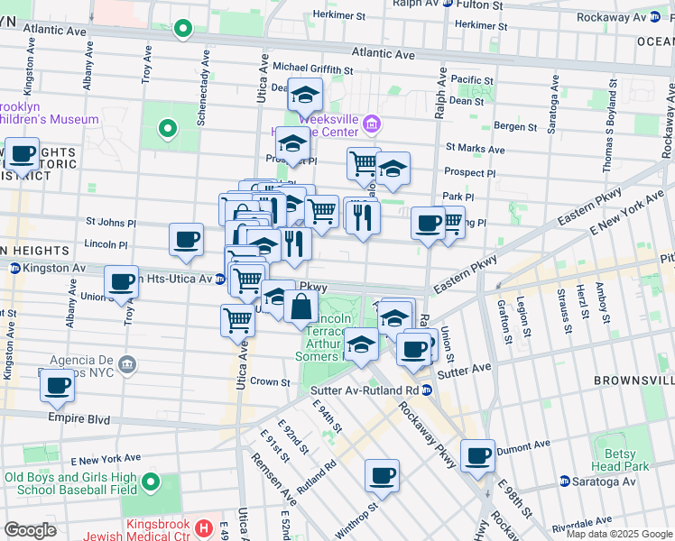 map of restaurants, bars, coffee shops, grocery stores, and more near 1482 Lincoln Place in Brooklyn