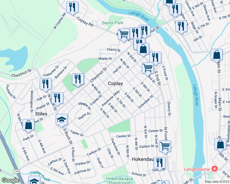 map of restaurants, bars, coffee shops, grocery stores, and more near in Coplay