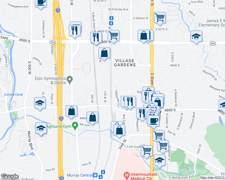 map of restaurants, bars, coffee shops, grocery stores, and more near 118 East Myrtle Avenue in Salt Lake City