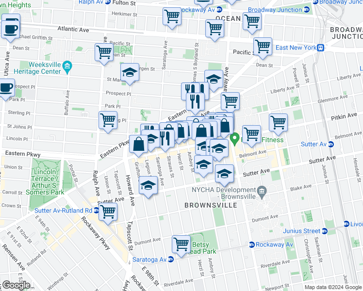 map of restaurants, bars, coffee shops, grocery stores, and more near in Brooklyn