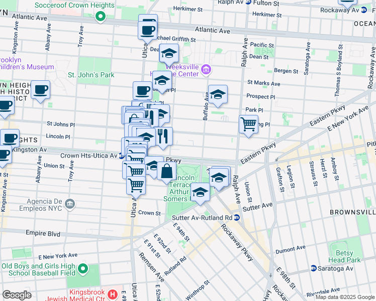 map of restaurants, bars, coffee shops, grocery stores, and more near 1482 Lincoln Place in Brooklyn