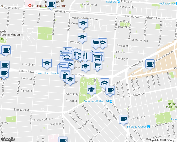 map of restaurants, bars, coffee shops, grocery stores, and more near 1482 Lincoln Place in Brooklyn