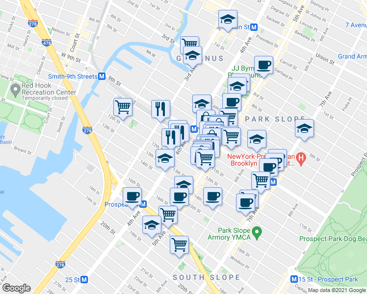 map of restaurants, bars, coffee shops, grocery stores, and more near in Brooklyn