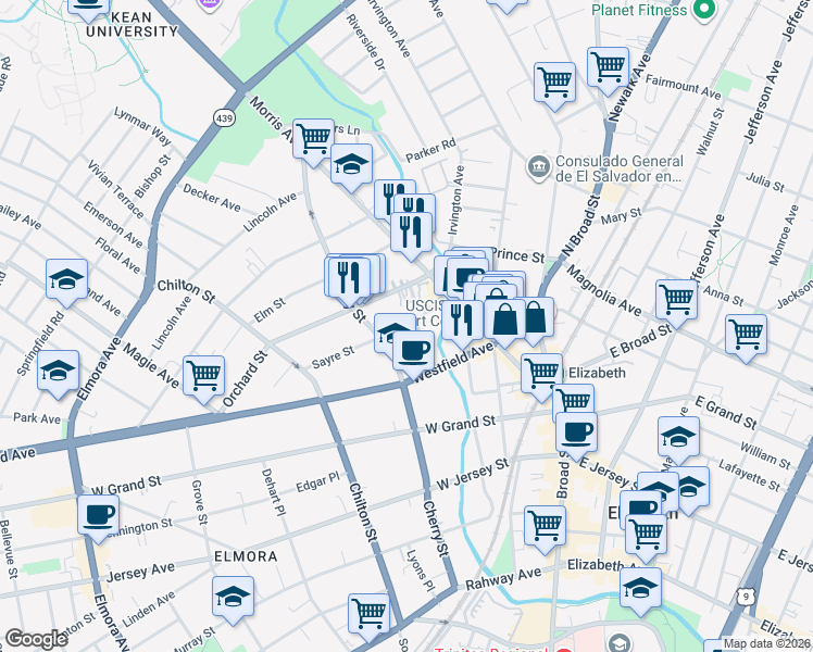 map of restaurants, bars, coffee shops, grocery stores, and more near 49 Sayre Street in Elizabeth