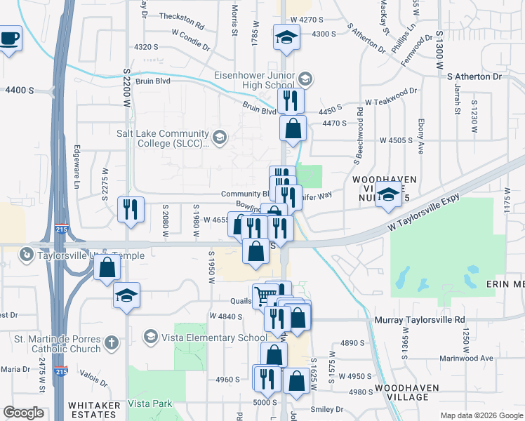 map of restaurants, bars, coffee shops, grocery stores, and more near 1753 West 4620 South in Salt Lake City