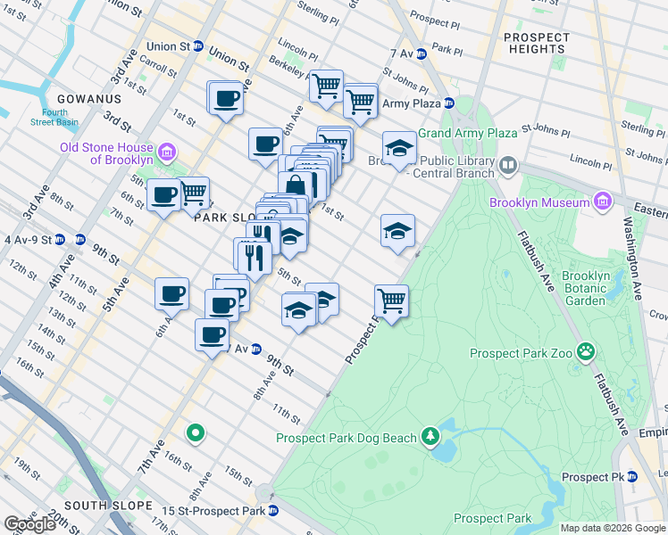 map of restaurants, bars, coffee shops, grocery stores, and more near 558 3rd Street in Brooklyn