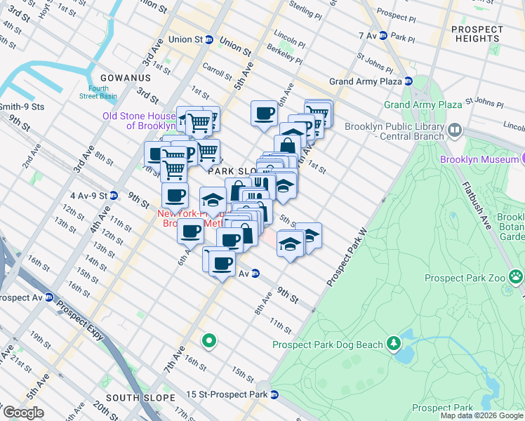 map of restaurants, bars, coffee shops, grocery stores, and more near 474 5th Street in Brooklyn