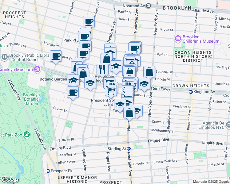 map of restaurants, bars, coffee shops, grocery stores, and more near 464 Eastern Parkway in Brooklyn