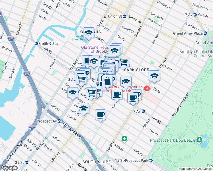 map of restaurants, bars, coffee shops, grocery stores, and more near in Brooklyn