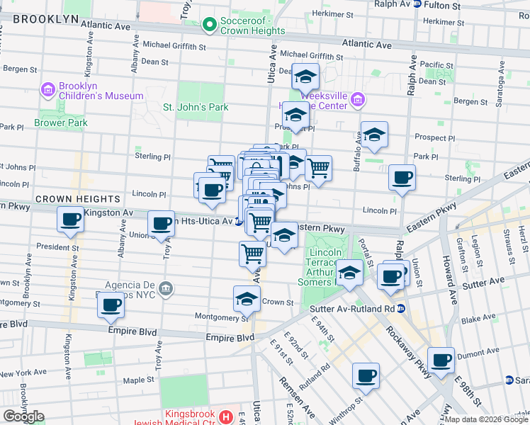map of restaurants, bars, coffee shops, grocery stores, and more near 1388 Lincoln Place in Brooklyn