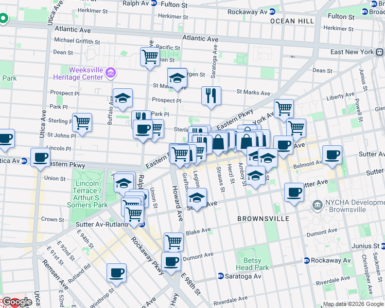 map of restaurants, bars, coffee shops, grocery stores, and more near in Brooklyn