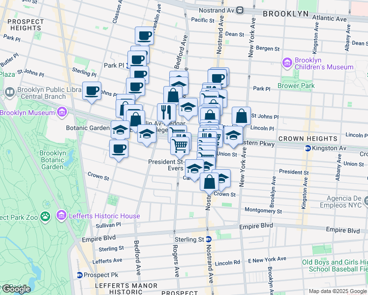 map of restaurants, bars, coffee shops, grocery stores, and more near 464 Eastern Parkway in Brooklyn