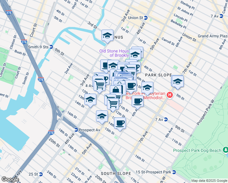 map of restaurants, bars, coffee shops, grocery stores, and more near 284 9th Street in Brooklyn