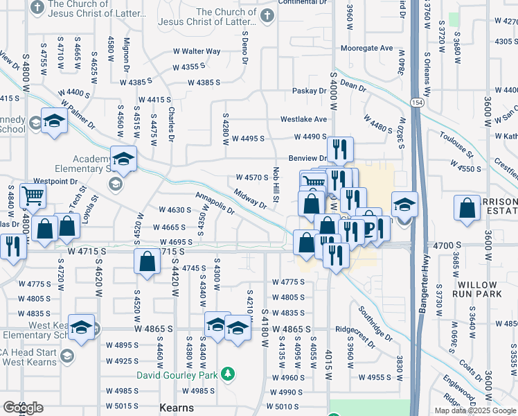 map of restaurants, bars, coffee shops, grocery stores, and more near 4193 Midway Drive in Salt Lake City