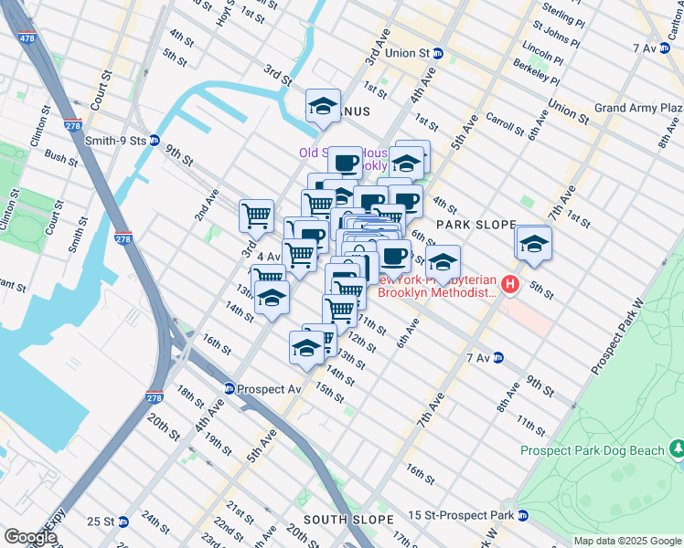 map of restaurants, bars, coffee shops, grocery stores, and more near 288 9th Street in Brooklyn