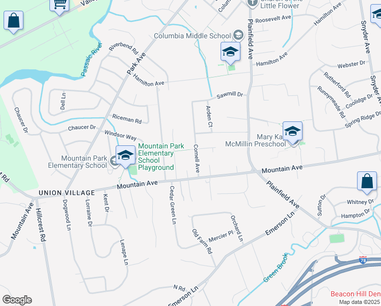 map of restaurants, bars, coffee shops, grocery stores, and more near 131 Cornell Avenue in Berkeley Heights