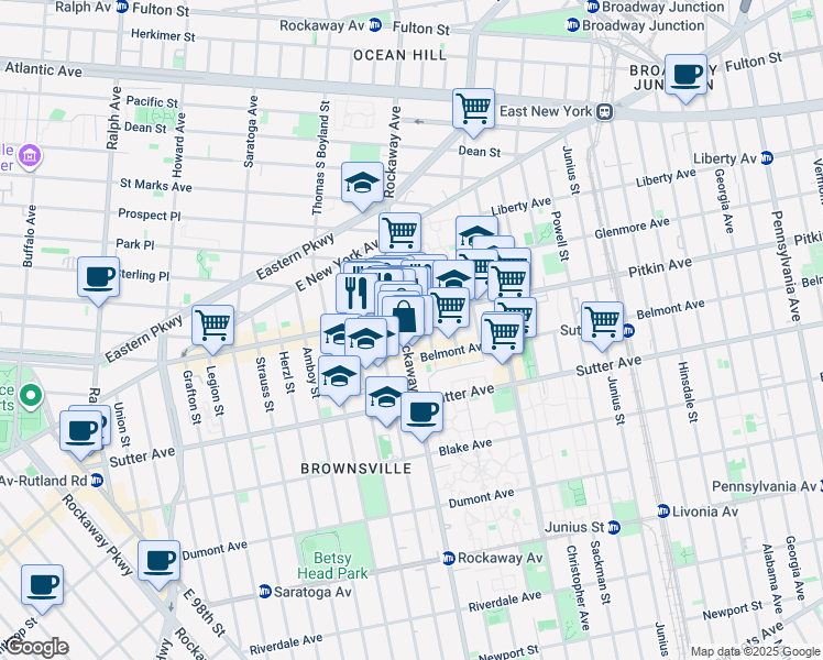 map of restaurants, bars, coffee shops, grocery stores, and more near in Brooklyn