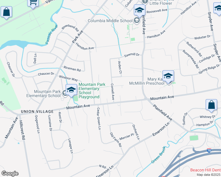 map of restaurants, bars, coffee shops, grocery stores, and more near 131 Cornell Avenue in Berkeley Heights