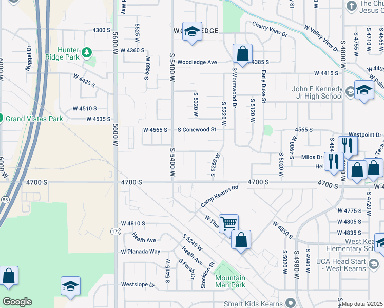 map of restaurants, bars, coffee shops, grocery stores, and more near 5333 Lemonwood Street in West Valley City