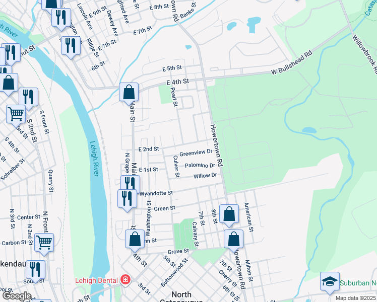 map of restaurants, bars, coffee shops, grocery stores, and more near 417 Greenview Drive in Northampton
