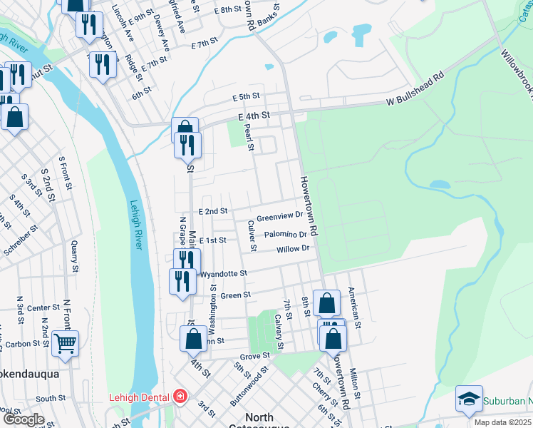 map of restaurants, bars, coffee shops, grocery stores, and more near 415 Greenview Drive in Northampton