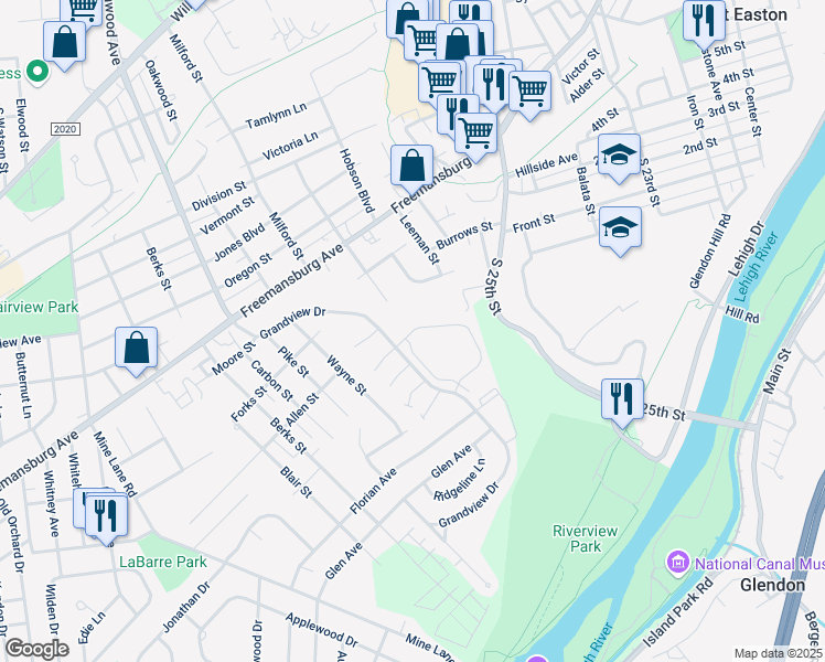 map of restaurants, bars, coffee shops, grocery stores, and more near 125 Woodmont Circle in Easton