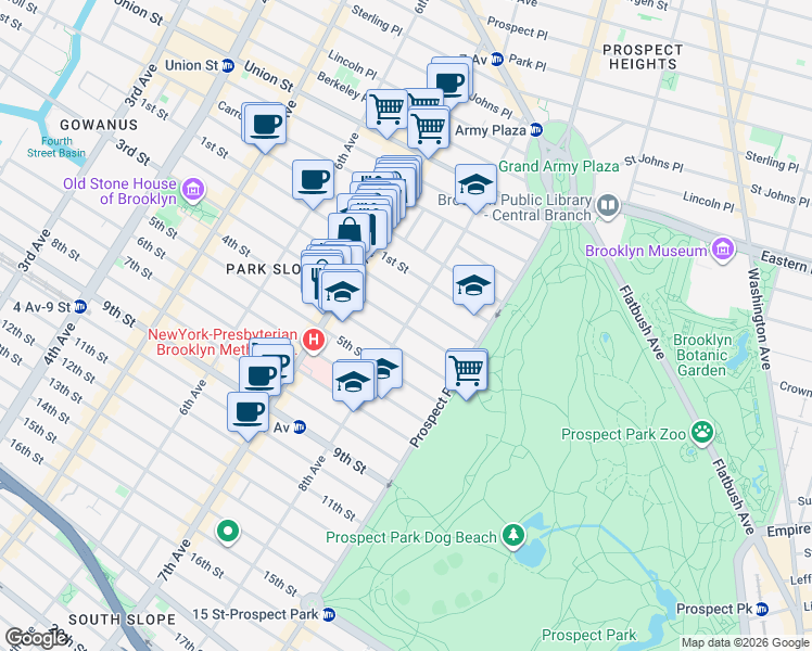 map of restaurants, bars, coffee shops, grocery stores, and more near 8th Avenue & 3rd Street in Brooklyn