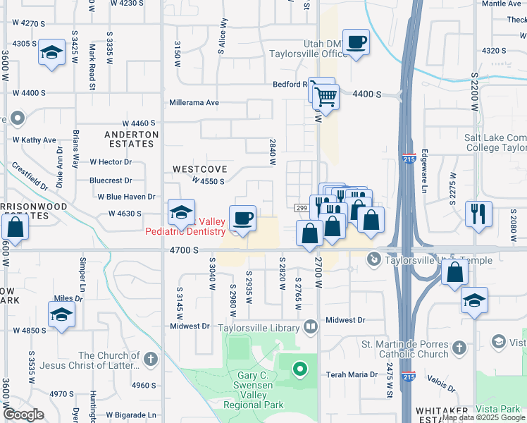 map of restaurants, bars, coffee shops, grocery stores, and more near 4635 South 2890 West in West Valley City